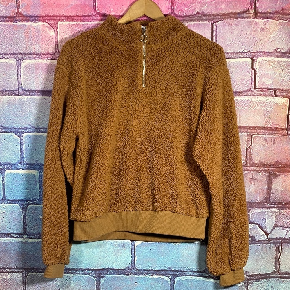 Weekend Edition Sherpa Quarter Zip Pullover Medium Mustard Cozy Fleece Sweater